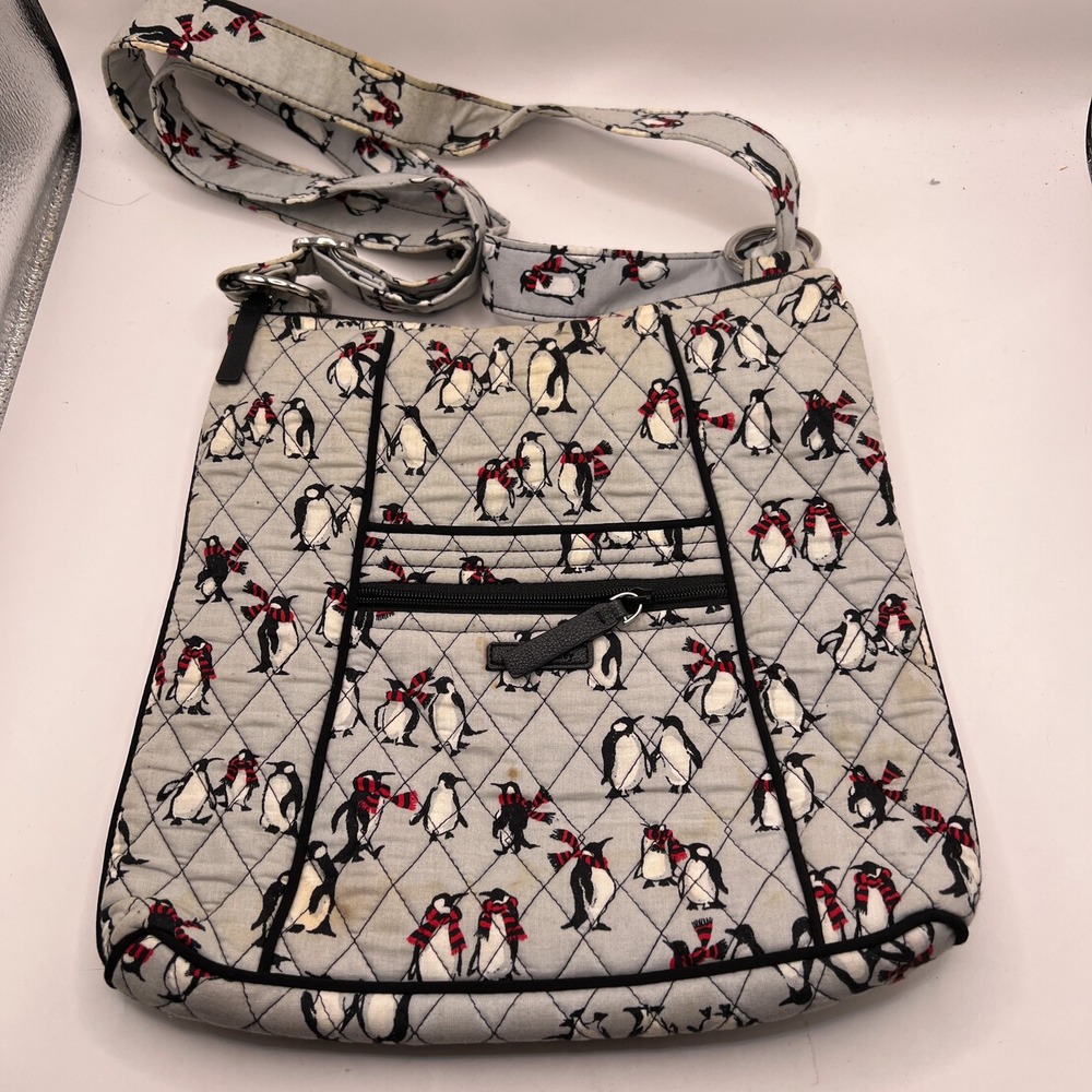 Vera Bradley Quilted Penguin Print Crossbody Bag Blue Red Scarf Holiday